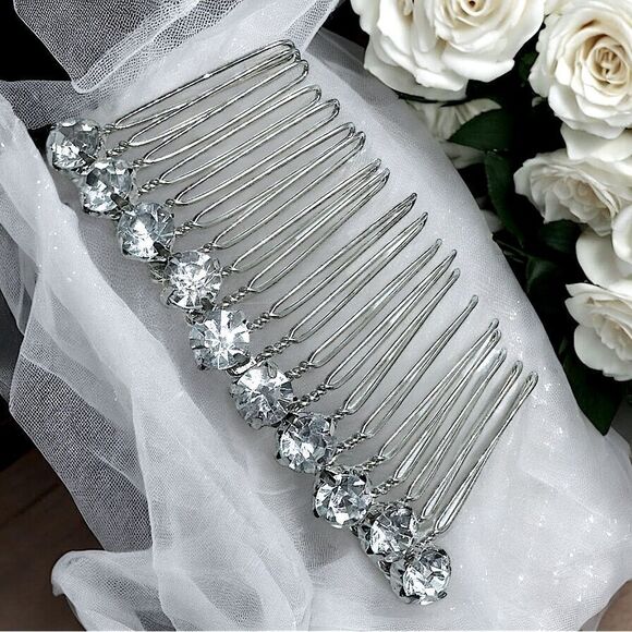 “Something New” l Singular Bridal Comb l Crystal w/ Silver Metal Gemstone Comb - Picture 1 of 6